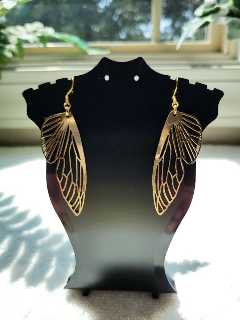 Gold Openwork Butterfly Wing Statement Dangle Earrings - Picture 4 of 7